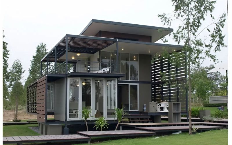 Mẫu nhà lắp ghép với 2 tầng theo phong cách hiện đại