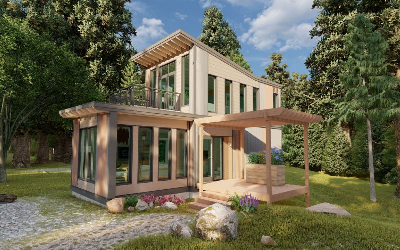 Mẫu nhà lắp ráp 2 tầng kết hợp sân vườn